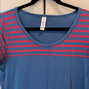 Blue & red striped yoke LuLaRoe Classic Tee Sm